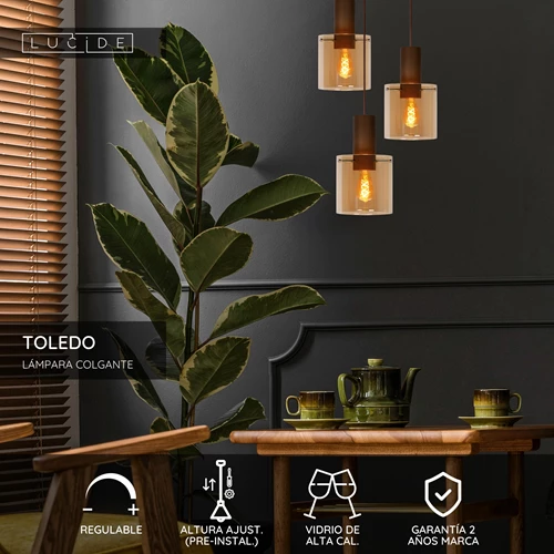 Lucide TOLEDO - Lámpara colgante - 3xE27 - Ámbar - USP